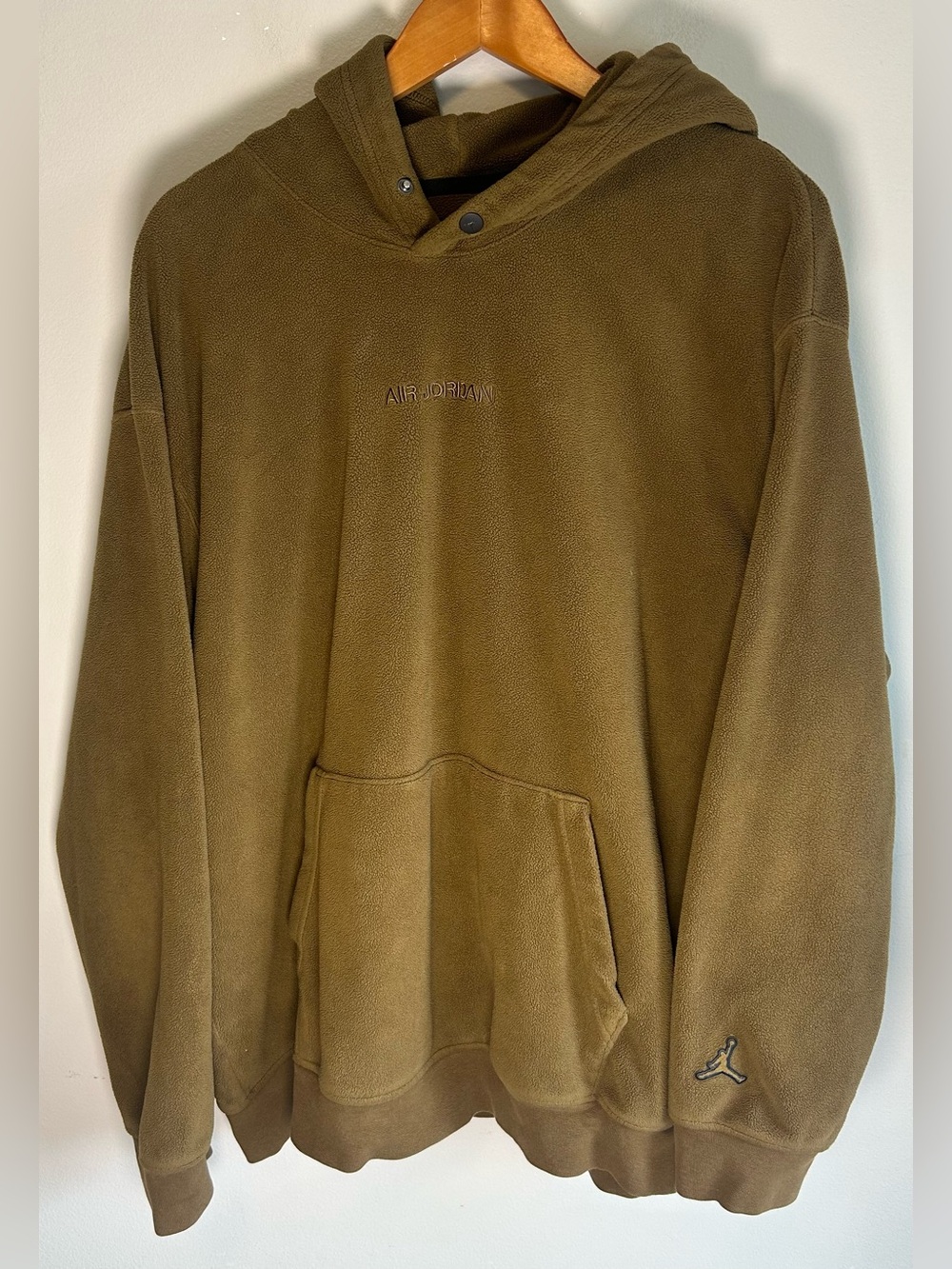 Vintage Air Jordan Men's Fleece Hoodie Size XL Olive Green Embossed Front & Back